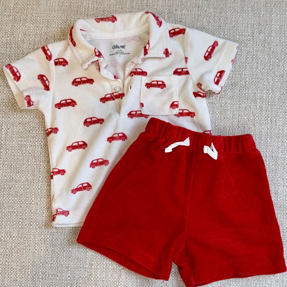 Little Me Red Car Print Terry Short Set